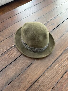 Cervo Genuine Fur Felt Fedora Hat Olive Green Wide Brim Classic Vintage Style